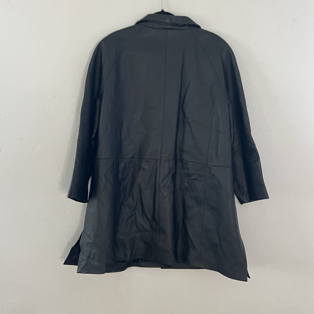 East 5th Black Genuine Leather Jacket Womens 2X Button Front Coat‎ Sleek Clean - Picture 3 of 9
